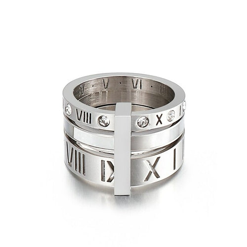 Trendy Stainless Steel Rings For Women Girls Three Layers Roman