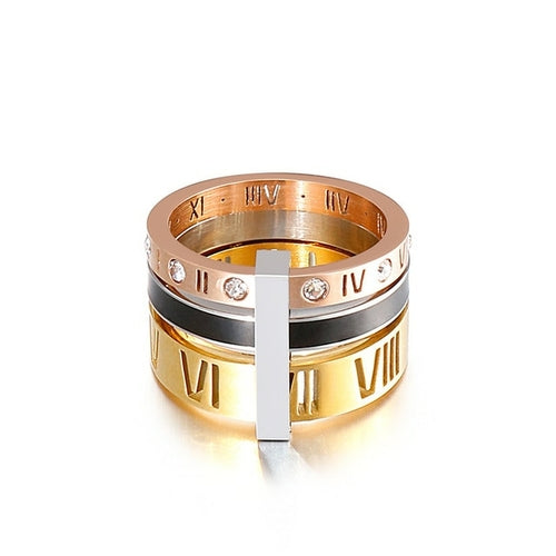 Trendy Stainless Steel Rings For Women Girls Three Layers Roman