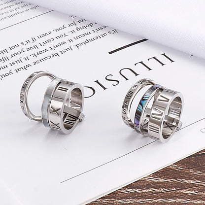 Trendy Stainless Steel Rings For Women Girls Three Layers Roman