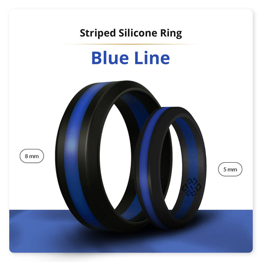 Thin Blue Line Striped Silicone Ring For Men and Women