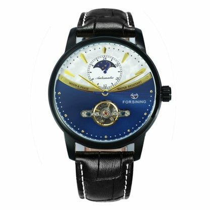 Classic Blue Moon Phase Mechanical Watch Men Automatic Tourbillon