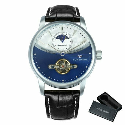 Classic Blue Moon Phase Mechanical Watch Men Automatic Tourbillon