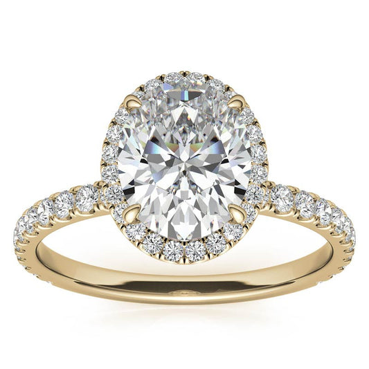 Yellow Gold Moissanite Oval Shape Halo Ring – LR00392