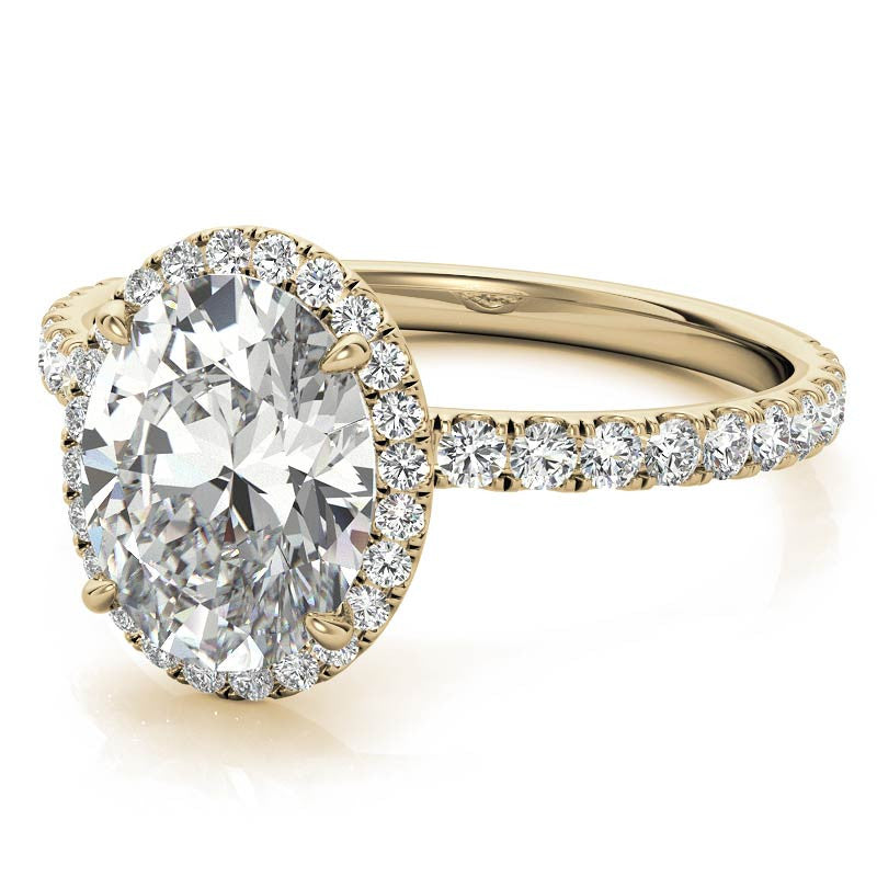 Yellow Gold Moissanite Oval Shape Halo Ring – LR00392