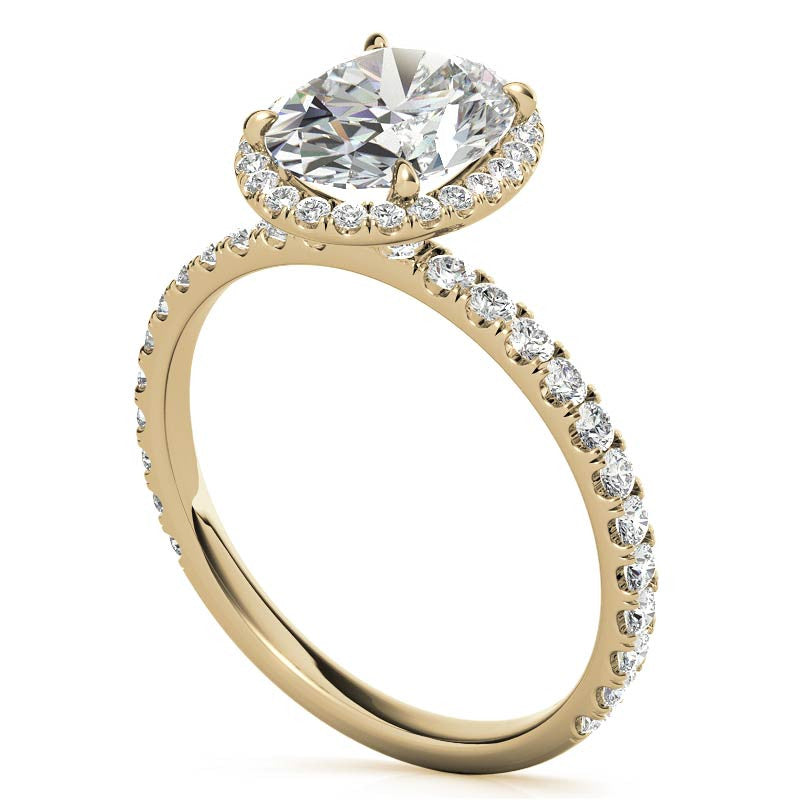 Yellow Gold Moissanite Oval Shape Halo Ring – LR00392