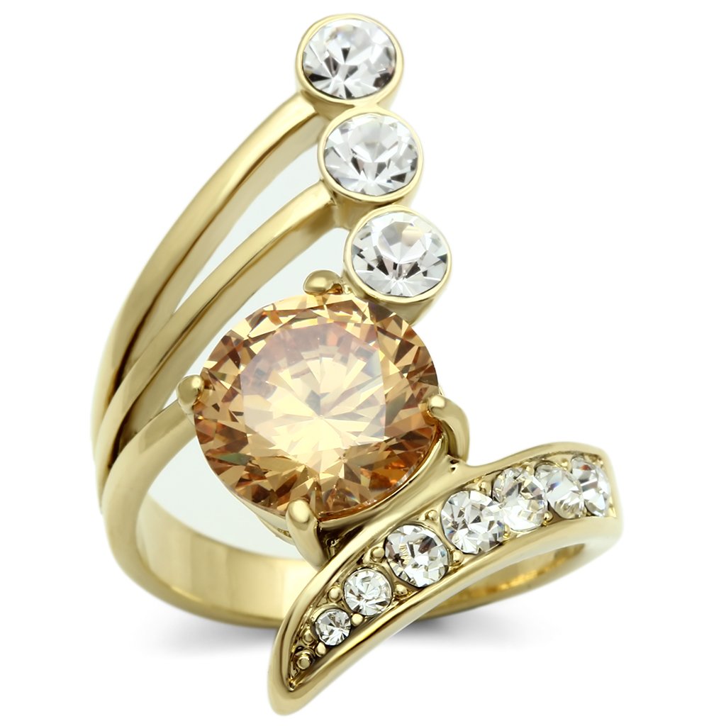 GL300 Brass Ring with IP Gold Plating and AAA Grade Cubic Zirconia