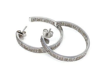 25mm Hoop Earrings Encrusted with Diamonds in Sterling Silver