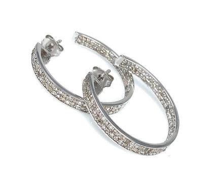 25mm Hoop Earrings Encrusted with Diamonds in Sterling Silver