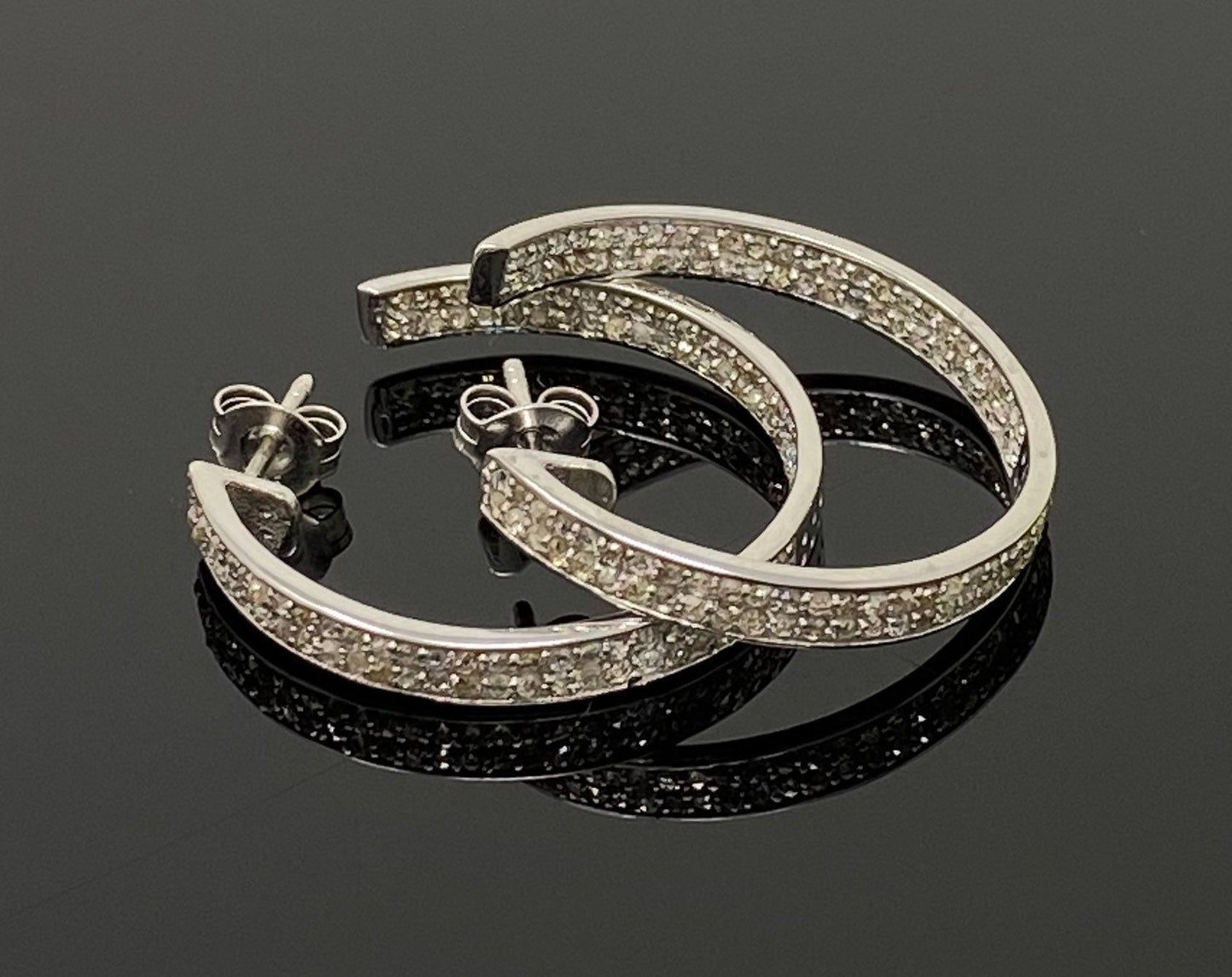 25mm Hoop Earrings Encrusted with Diamonds in Sterling Silver