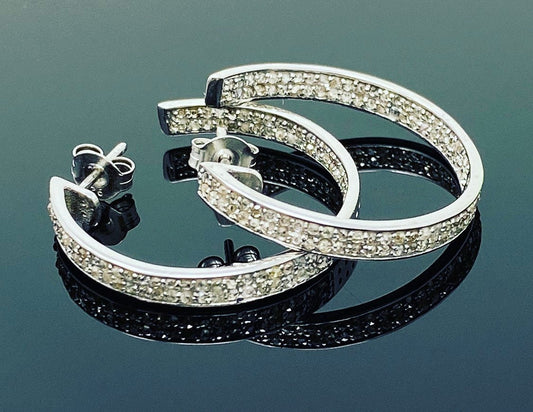 25mm Hoop Earrings Encrusted with Diamonds in Sterling Silver