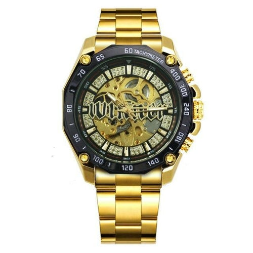 Skeleton Automatic Mechanical Watch Men Diamond Iced Out Punk Mens