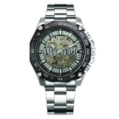 Skeleton Automatic Mechanical Watch Men Diamond Iced Out Punk Mens