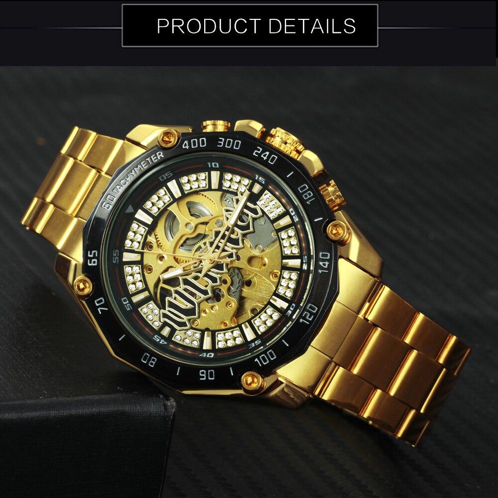 Skeleton Automatic Mechanical Watch Men Diamond Iced Out Punk Mens