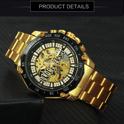 Skeleton Automatic Mechanical Watch Men Diamond Iced Out Punk Mens