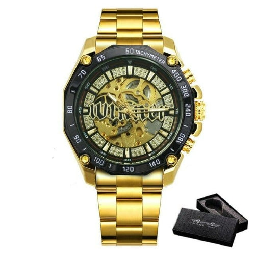 Skeleton Automatic Mechanical Watch Men Diamond Iced Out Punk Mens