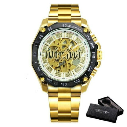 Skeleton Automatic Mechanical Watch Men Diamond Iced Out Punk Mens