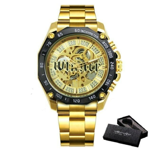 Skeleton Automatic Mechanical Watch Men Diamond Iced Out Punk Mens