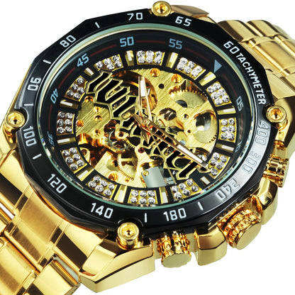 Skeleton Automatic Mechanical Watch Men Diamond Iced Out Punk Mens