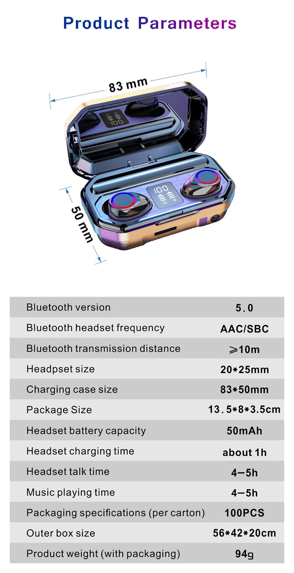 3D Surround Sound Bluetooth 5.0 True Wireless