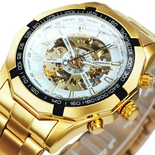 Watch Men Skeleton Automatic Mechanical Watch Gold Skeleton Vintage