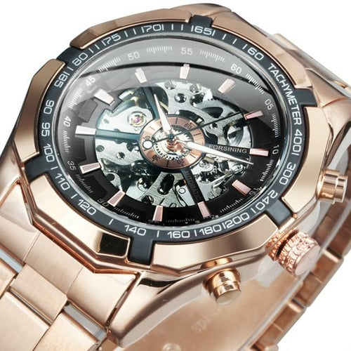 Watch Men Skeleton Automatic Mechanical Watch Gold Skeleton Vintage