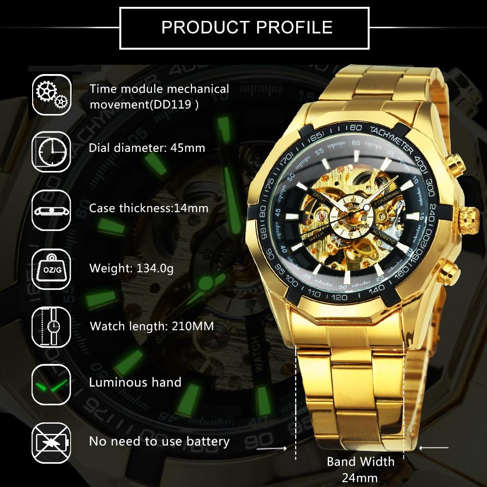 Watch Men Skeleton Automatic Mechanical Watch Gold Skeleton Vintage