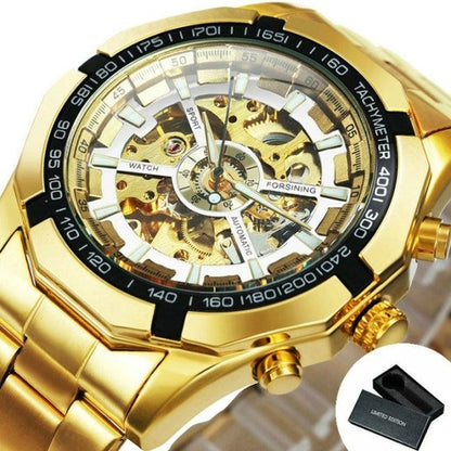 Watch Men Skeleton Automatic Mechanical Watch Gold Skeleton Vintage