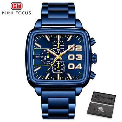 Top Luxury Brand Quartz Men Clock Big Square Case Chronograph Luminous