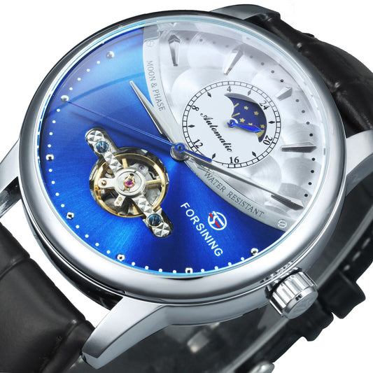 Classic Blue Moon Phase Mechanical Watch Men Automatic Tourbillon