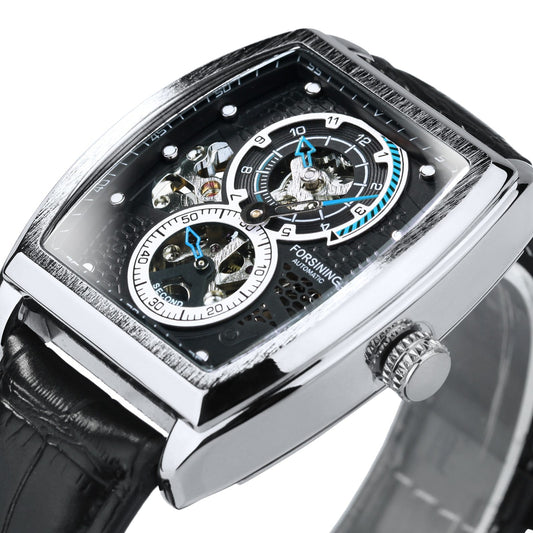 Sport Automatic Watch for Men Black Tonneau Mechanical Wristwatches