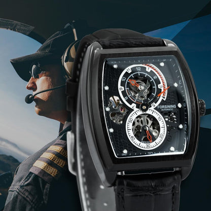 Sport Automatic Watch for Men Black Tonneau Mechanical Wristwatches