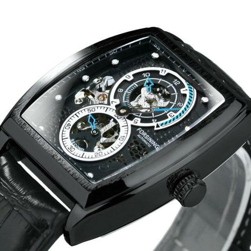 Sport Automatic Watch for Men Black Tonneau Mechanical Wristwatches