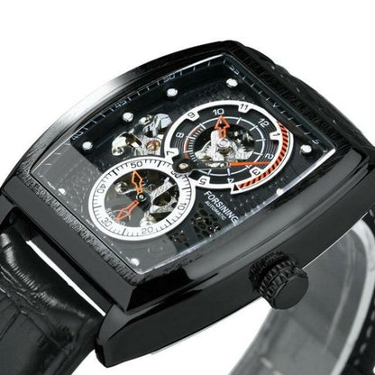 Sport Automatic Watch for Men Black Tonneau Mechanical Wristwatches