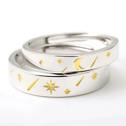 Adjustable Silver Couple Sun Star Promise Ring Set