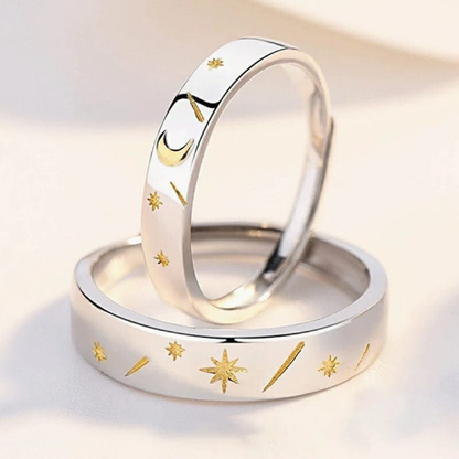 Adjustable Silver Couple Sun Star Promise Ring Set